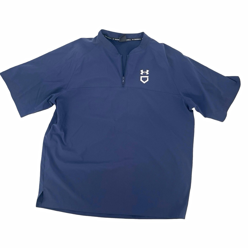 Under Armour Baseball Mens XL Navy 1/4 Zip Short Sleeve Pullover Wind Shirt